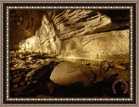 Raymond Gehman Rock Bathed in Sunlight in a Cave Framed Painting