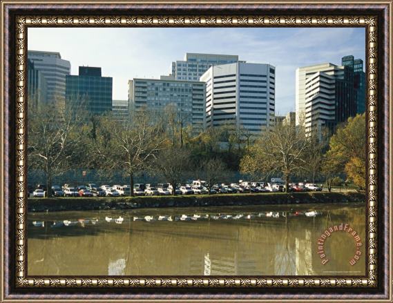 Raymond Gehman Rosslyn And Parked Cars Seen Over Potomac River From Roosevelt Island Framed Print