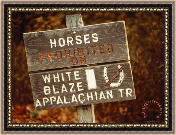 Raymond Gehman Sign Prohibiting Horses on The Appalachian Trail Framed Painting