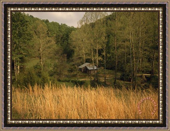 Raymond Gehman Small Farm Homestead Nestled Between Forested Mountains Framed Painting