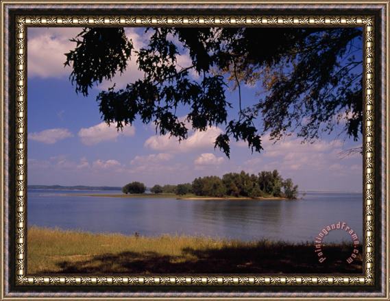 Raymond Gehman Small Island in Kentucky Lake Framed by Tree Branches Framed Painting