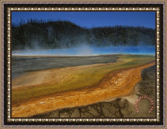 Raymond Gehman Steam Rises From a Hot Spring with Algae Growing Along The Edges Framed Painting