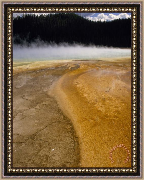 Raymond Gehman Steam Rises From Grand Prismatic Largest of Yellowstone S Thermal Springs Framed Print