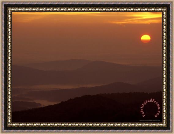 Raymond Gehman Sunrise Over Misty Blue Ridge Mountain Ridges Framed Painting