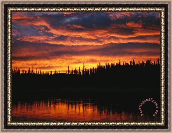 Raymond Gehman Sunset Is Reflected in The Mackenzie River Framed Painting