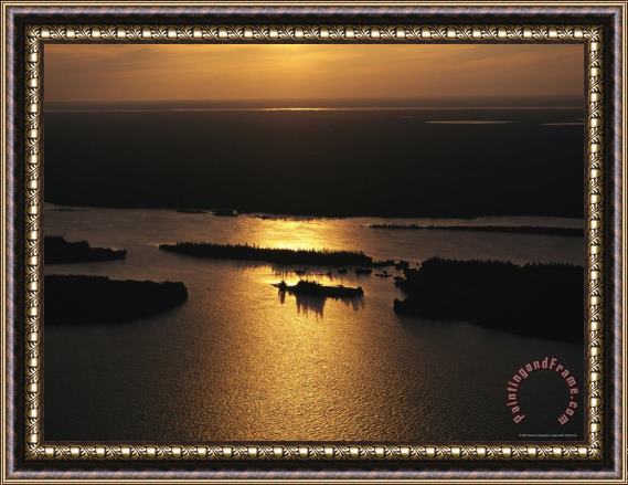 Raymond Gehman Sunset Is Reflected on The Rippling Water of Great Slave Lake Framed Painting
