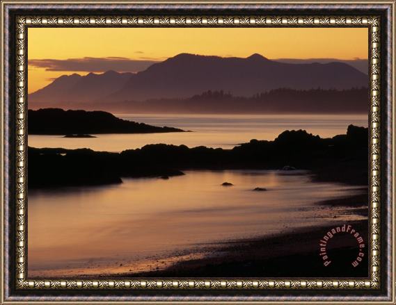 Raymond Gehman Sunset on The Mountains And Water at Long Beach on Vancouver Island Framed Print
