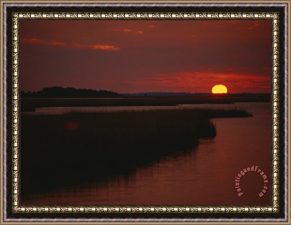 Raymond Gehman Sunset Over Assateague Channel with Cordgrass Framed Print