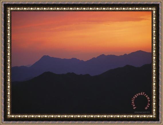 Raymond Gehman Sunset Silhouettes The Mountains Near The Mutinanyu Section of The Great Wall Framed Print