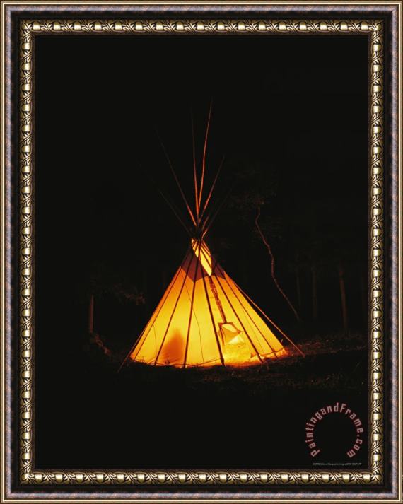 Raymond Gehman The Glow From a Campfire Makes a Shadow on a Tepee Framed Painting