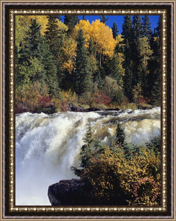 Raymond Gehman The Grass River Thunders Over Pisew Falls in Manitoba Framed Painting