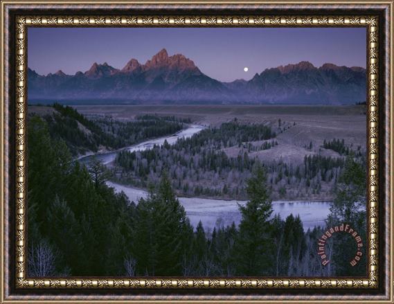 Raymond Gehman The Moon Bows to The Sun As First Light Strikes The Teton Range Framed Painting