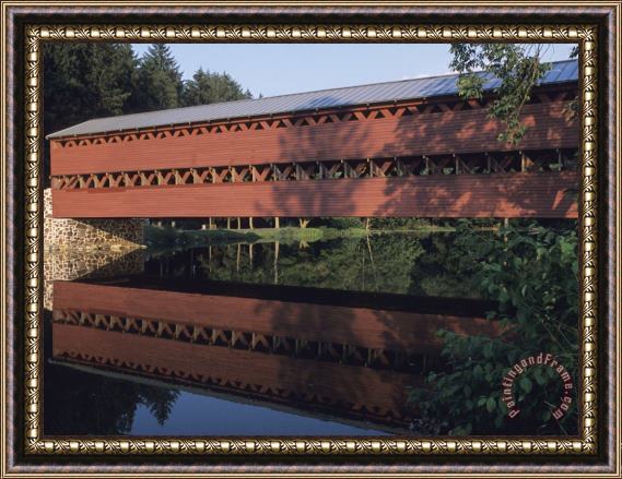 Raymond Gehman The Sachs Mill Bridge Is Reflected in The Marsh River Framed Print
