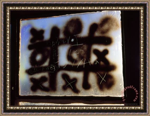 Raymond Gehman Tic Tac Toe Vandalism on a Frosted Window Framed Painting