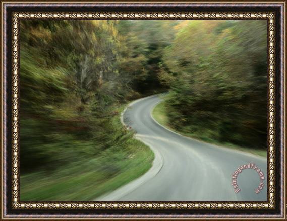 Raymond Gehman Time Exposed View Taken From a Car of The Winding Road Framed Painting