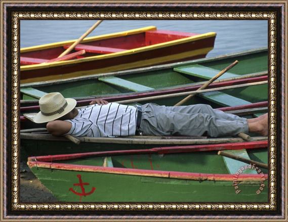 Raymond Gehman Tour Boat Guide Naps in Rowboats on Li River Guilin Guangxi China Framed Print