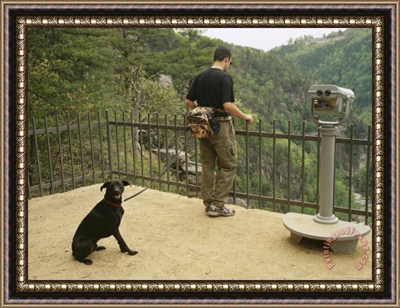 Raymond Gehman Tourist And His Dog Take in The View From a Scenic Overlook Framed Print