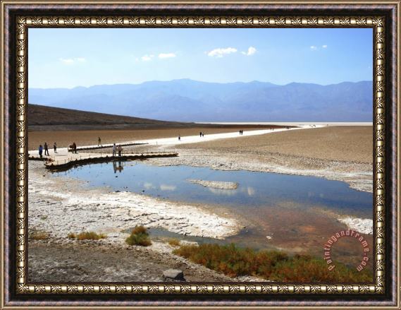 Raymond Gehman Tourists Walking on Badwater Basin in Death Valley National Park Ca Framed Painting