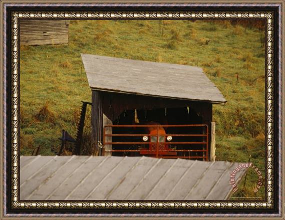 Raymond Gehman Tractor Sheltered in a Shed Framed Painting