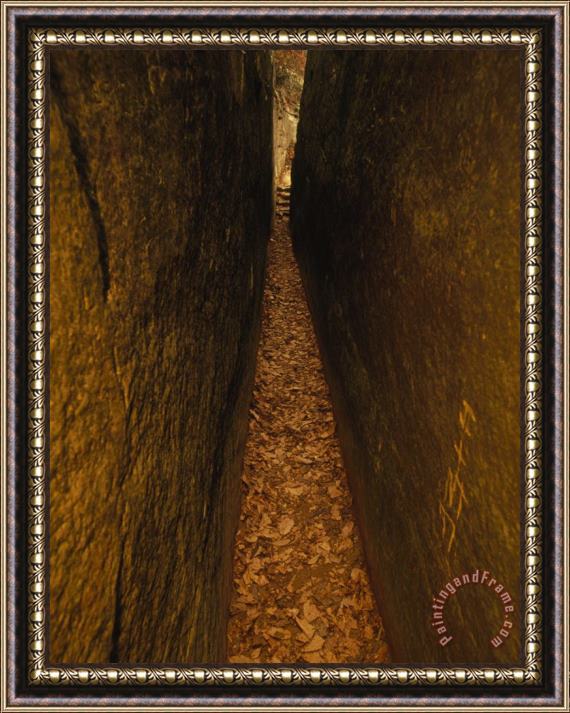 Raymond Gehman Trail Through a Narrow Cleft in a 65 Foot High Sandstone Arch Framed Painting
