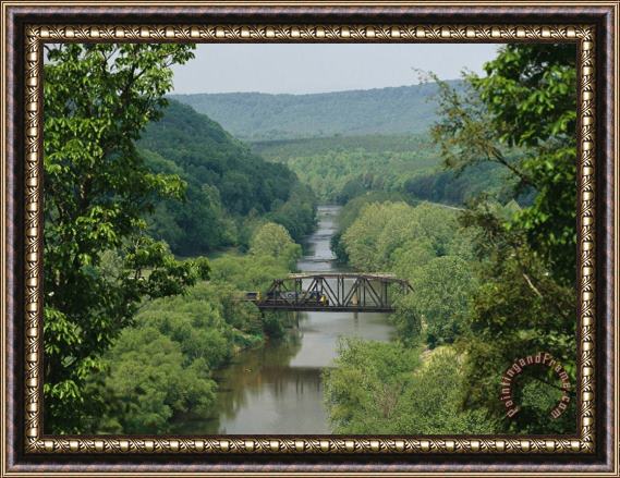 Raymond Gehman Train Crosses Trestle Bridge Over The Tye River Near The James River Framed Painting