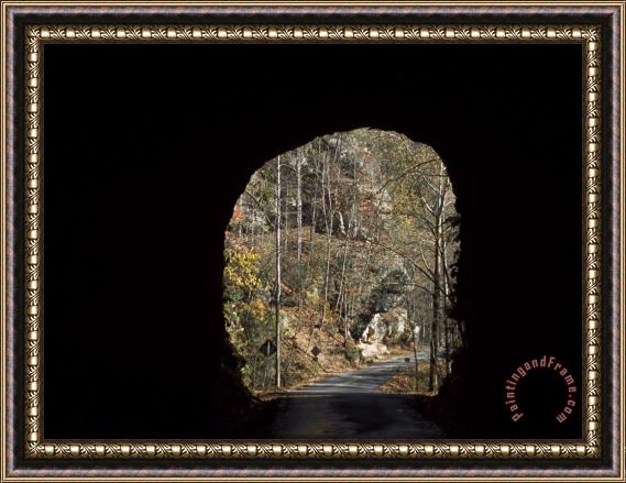 Raymond Gehman Trees And Rock Cliffs Seen While Passing Through Nada Tunnel Framed Print