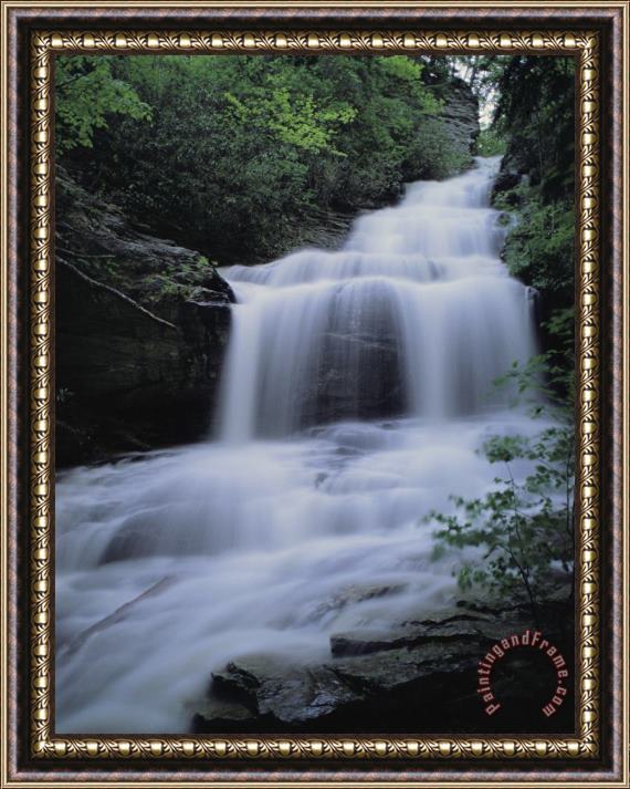 Raymond Gehman Upper Cascades Falls Flows Down a Mountain in Hanging Rock State Park Framed Painting