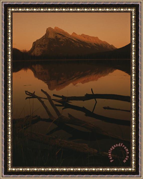 Raymond Gehman Vermilion Lakes at Sunset with Mount Rundle in The Background Framed Painting