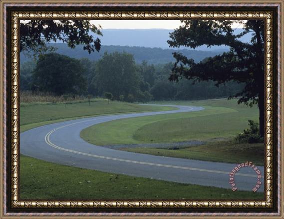 Raymond Gehman View of a Curve in a Road at Fort Frederick State Park Framed Painting