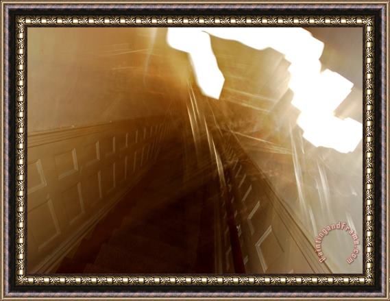 Raymond Gehman Walking Down an Apartment Staircase in San Francisco Framed Painting