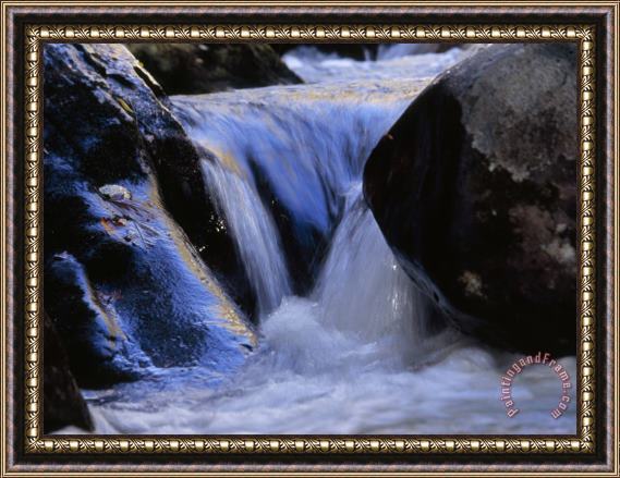 Raymond Gehman Water Cascading Over Smooth Rocks in The Whitewater River Framed Print