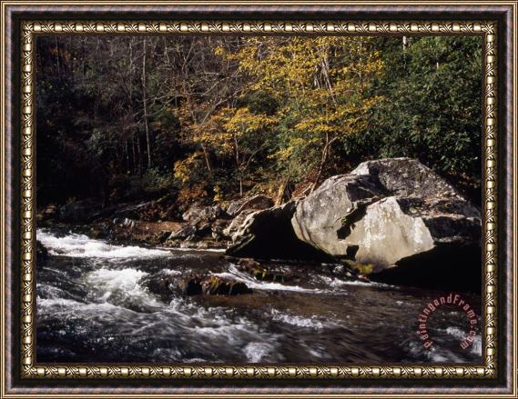 Raymond Gehman Water Rushing Through an Autumn Scene in The Nantahala River Gorge Framed Print