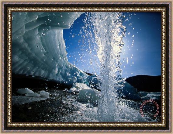 Raymond Gehman Water Splashes Over a Sheet of Ice on Wolf Creek Framed Painting