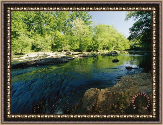 Raymond Gehman Waterfalls on The Eno River Passing Through a Hardwood Forest Framed Painting