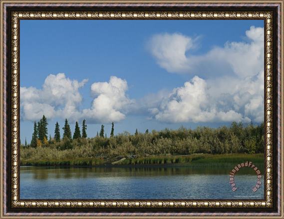Raymond Gehman White Clouds Form Above The Mackenzie River Delta Framed Painting