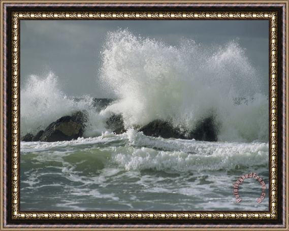 Raymond Gehman Wild Breakers Crash Against The Rocky Outcrops of Cape Breton Framed Painting