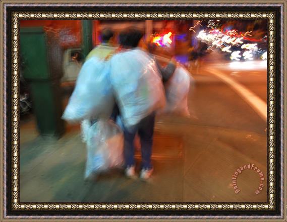 Raymond Gehman Woman Collecting Recyclables on a San Francisco City Street Framed Print