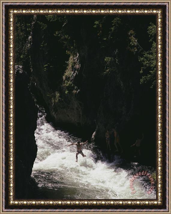 Raymond Gehman Young Boys Swimming in a Rushing Stream Firehole River Yellowstone National Park Wyoming Framed Painting