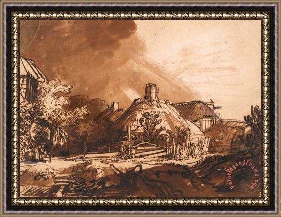 Rembrandt Harmensz van Rijn Cottages Under a Stormy Sky, C. 1635 Framed Print