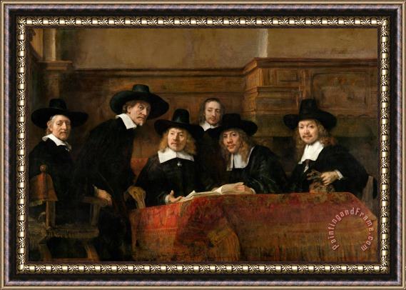 Rembrandt Harmensz van Rijn De Staalmeesters Het College Van Staalmeesters (waardijns) Van Het Amsterdamse Lakenbereidersgilde Framed Print