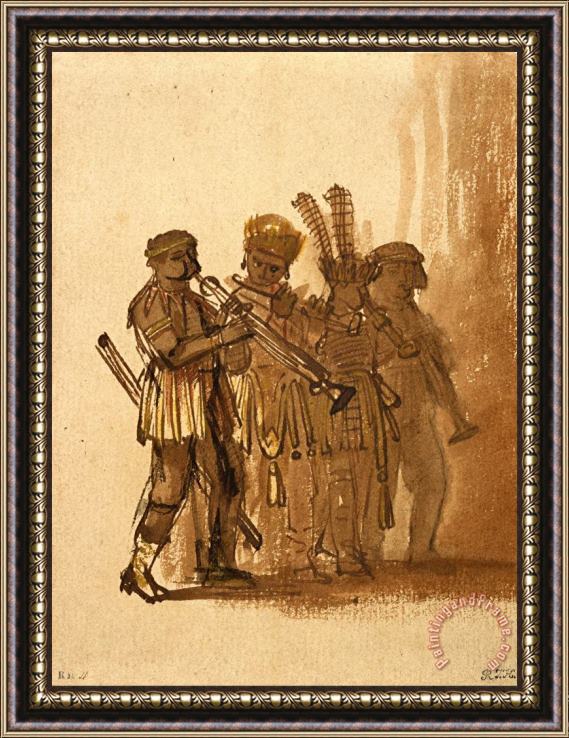 Rembrandt Harmensz van Rijn Four Musicians with Wind Instruments Framed Print