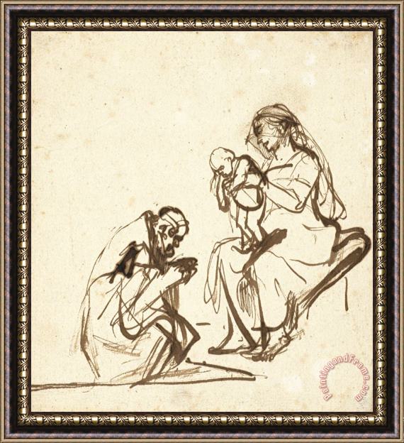 Rembrandt Harmensz van Rijn One of The Three Kings Adoring Mary And The Child Framed Painting