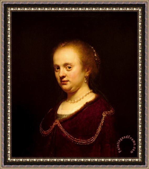 Rembrandt Harmensz van Rijn Retrato De Mujer Joven Framed Painting