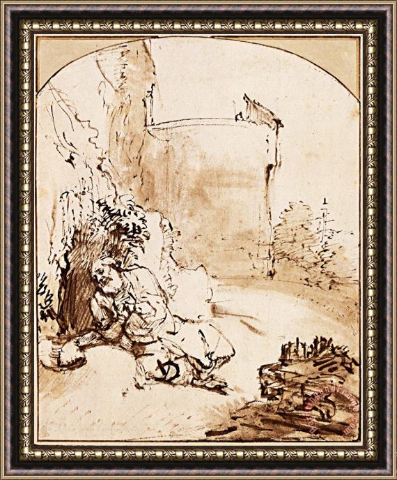 Rembrandt Harmensz van Rijn The Prophet Jonah Before The Walls of Nineveh, C. 1655 Framed Painting