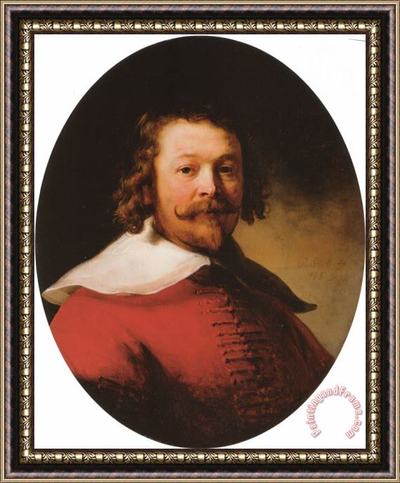 Rembrandt Portrait of a Bearded Man, Bustlength, in a Red Doublet Framed Painting