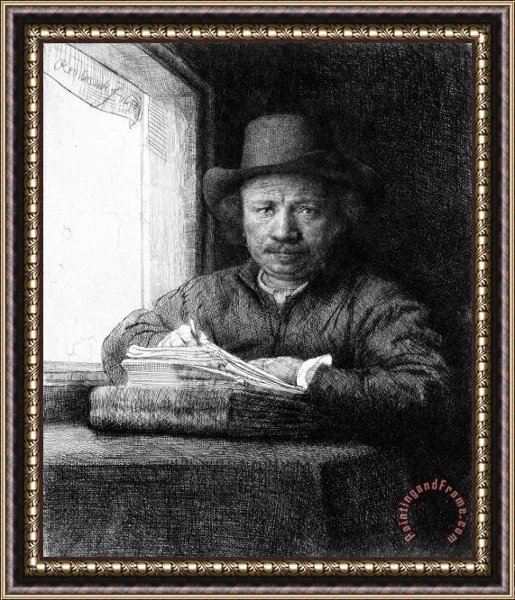 Rembrandt Rembrandt Drawing at a Window Framed Painting