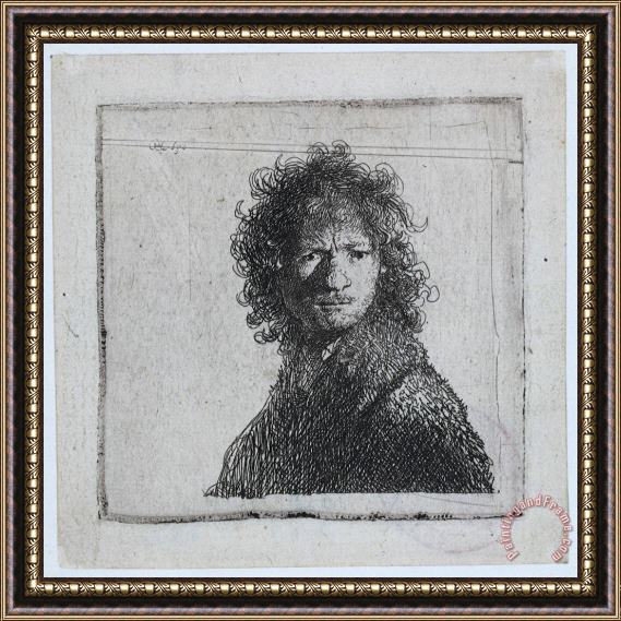 Rembrandt Self Portrait, Frowning Framed Painting