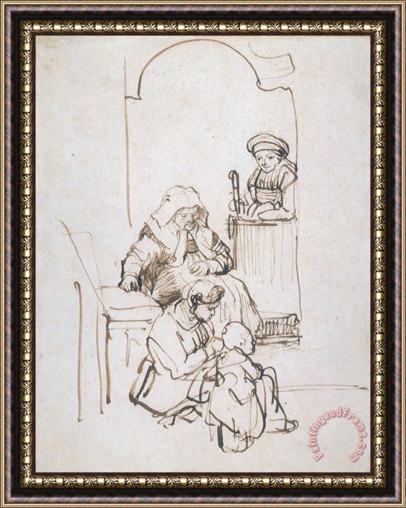 Rembrandt Three Women And a Child at The Door Framed Painting