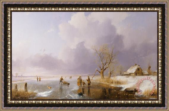 Remigius van Haanen Landscape With Frozen Canal Framed Painting