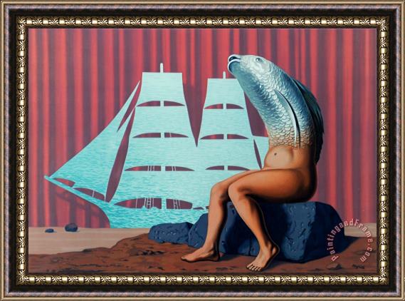 rene magritte Un Seduisant Navire D'eau De Mer, 1968 Framed Painting